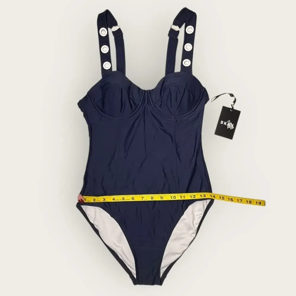 NWTWD | DKNY | Button Strap One-Piece Swimsuit | Navy | Size 8 - Picture 7 of 13